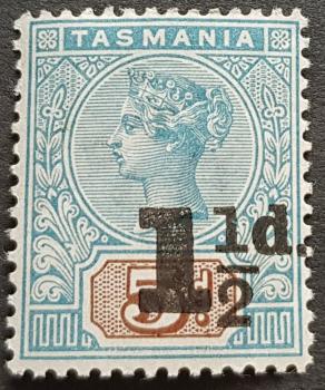 Tasmania (Australian States) Q V -1.5 D on Overprint 5d, Scott 244, MH