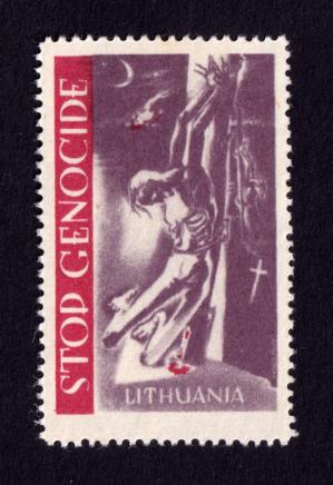 USA Vintage 1940s Lithuania WWII Poster Stamp ''Stop Genocide in Lithania'' MNH