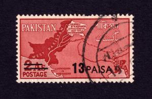 Pakistan 1961 Disputed Areas 13 Paisa Service Stamps, Used