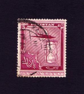 Pakistan 1951 3 Annas Hour Glass Stamps, Used
