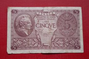 Italy 5 Lira 1944 Fine Condition