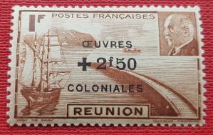 Reunion 1944 Colonial Relief Work 1+2.5 Francs, MNH