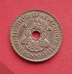 New Guinea 1 Penny- Edward Vlll 1936, Bronze Dia 26.7 mm