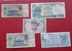 World Banknotes: 5 Notes in Mixed Conditions