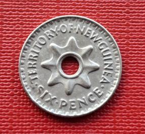 New Guinea 6 Pence- George Vl 1943, Copper-Nickel