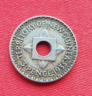 New Guinea 3 Pence- George V 1935, Copper-Nickel
