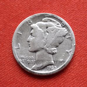 U S 1 Dime (Mercury Dime) 1935 Silver (.900) 2.5g 17.9mm