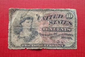 U S A 10 Cents Fractional Currency 1863 Civil War 4th Issue, Fine Condition