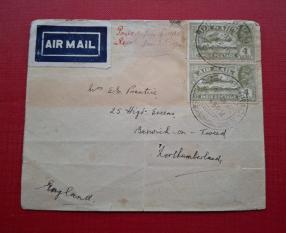 India (British) 1930 Airmail Letter To UK, Ties George V, 4 Anna Airmail Stamps