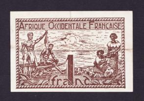 French West Africa 1 Franc 1944 VF/XF Condition