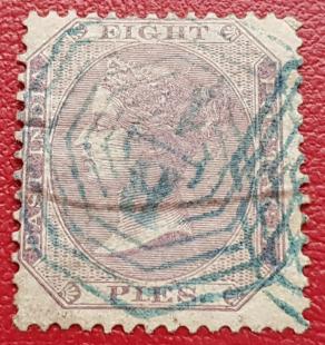 East India (Crown Colony 1858-78) 1860 Q V -8pies, Bengal Circle - Calcutta B/1 Octagoanal Cancellation (Pm Type 7), Used