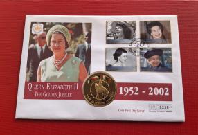 P N C: Falkland Islands 50 Pence 2002 Golden Jubilee, Colored Crown Coin, Limited Edition Cover