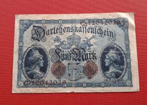 German Empire 5 Marks Emperor Wilhelm II 1914 Km:48c, VF Condition