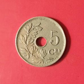 Belgium 5 Centimes 1922 - Copper-Nickel Hole Coin - Dia 19 mm