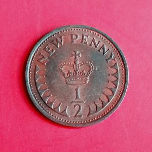 UK Half New Penny - Queen Elizabeth II 1971 - Bronze Coin - Dia 17.14 mm