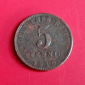 Germany 5 Pfennigs 1918 - Zinc Clad Iron Coin