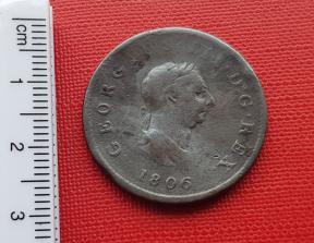UK ½ Penny - George III 1806 - Copper Coin - Dia 28.7 mm