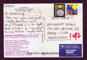 USA Picture Post Card Used Address To Bangladesh with Slogan Cancellation