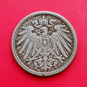 Germany 5 Pfennig (Type 2 - Small Shield) 1897 - Copper-Nickel Coin - Dia 18 mm